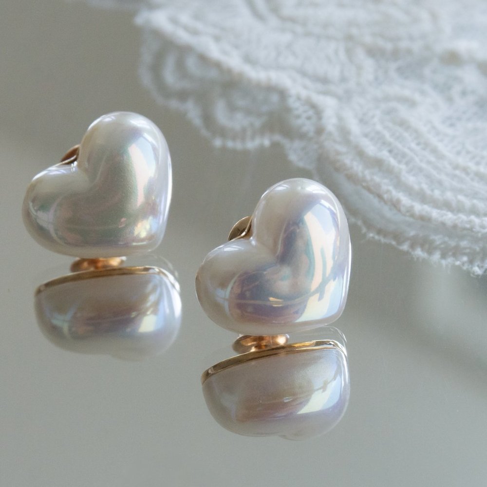 Heart Pearl Studs 14K Gold